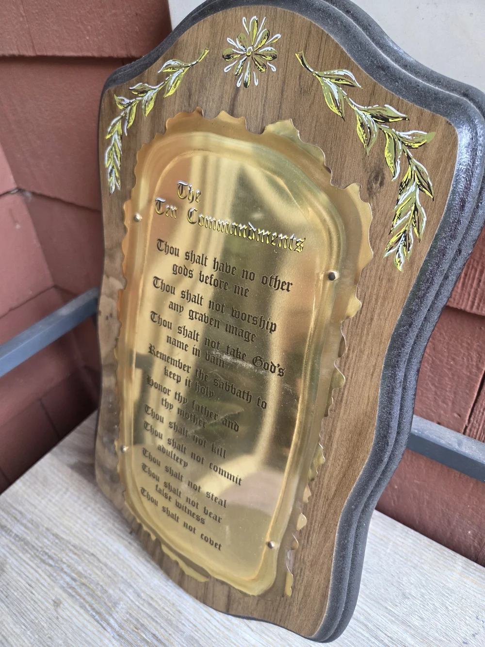 Vintage Home Interiors Homco The Ten Commandments Brass Wood Wall Plaque 10”x18”